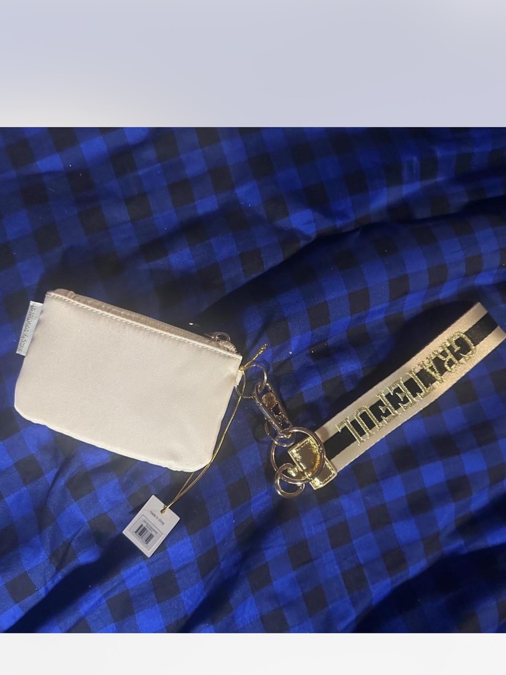 Simply Southern Grateful Cream Zip Coin Pouch with Gold Accent Strap